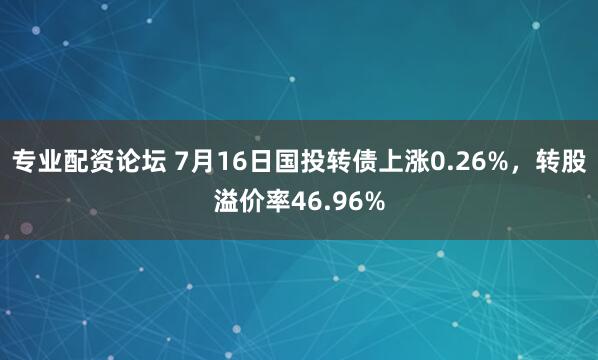 专业配资论坛 7月16日国投转债上涨0.26%，转股溢价率46.96%